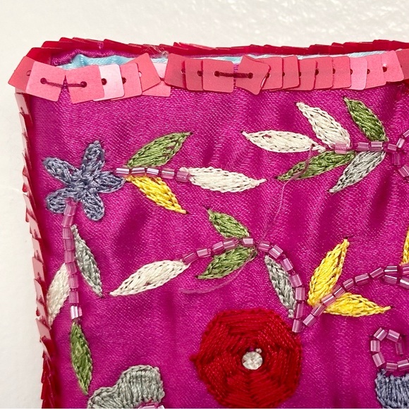 Christiana Mini Tote Fully Beaded & Embellished Bag Fuchsia Pink Gold EUC - Picture 9 of 13